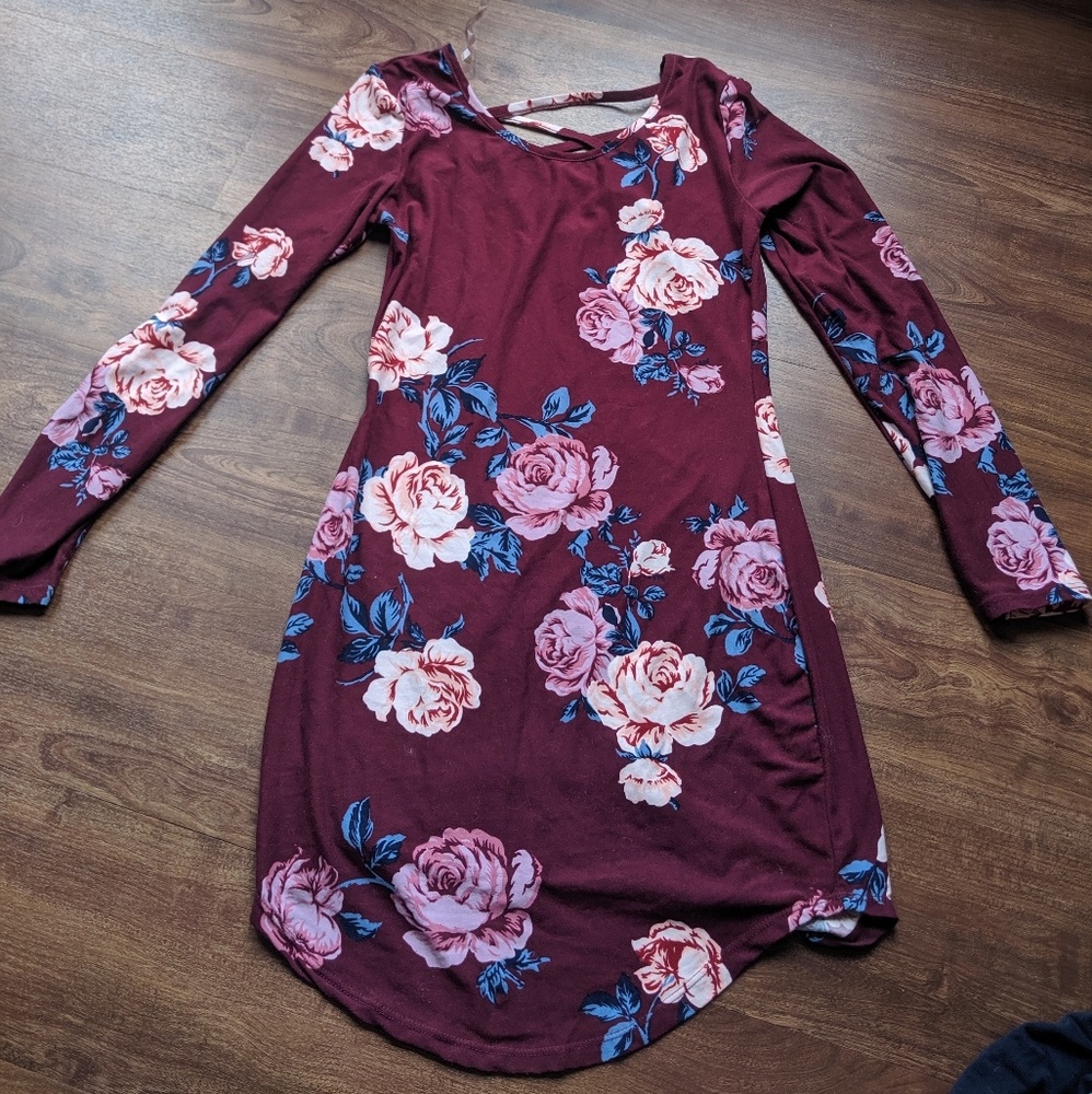 Burgundy Dress with flowers